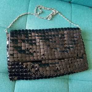 Retro black metal mesh clutch with gold chain strap